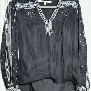 Veronica Beard Black and White Embroidered Blouse